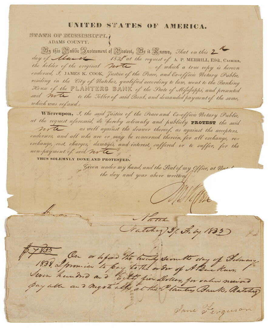 Lot 484: Large A. P. Merrill Family Archive, Natchez, MS, Plantation Interest, c. 1820s-80s