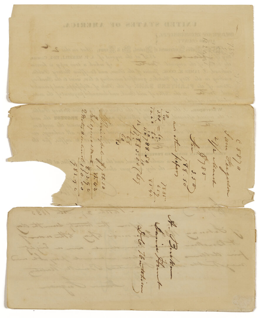 Lot 484: Large A. P. Merrill Family Archive, Natchez, MS, Plantation Interest, c. 1820s-80s