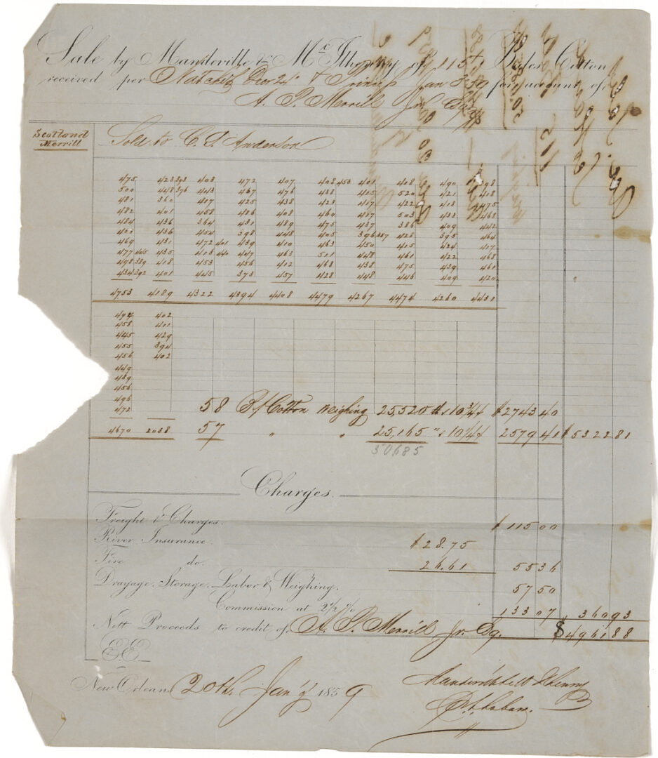 Lot 484: Large A. P. Merrill Family Archive, Natchez, MS, Plantation Interest, c. 1820s-80s