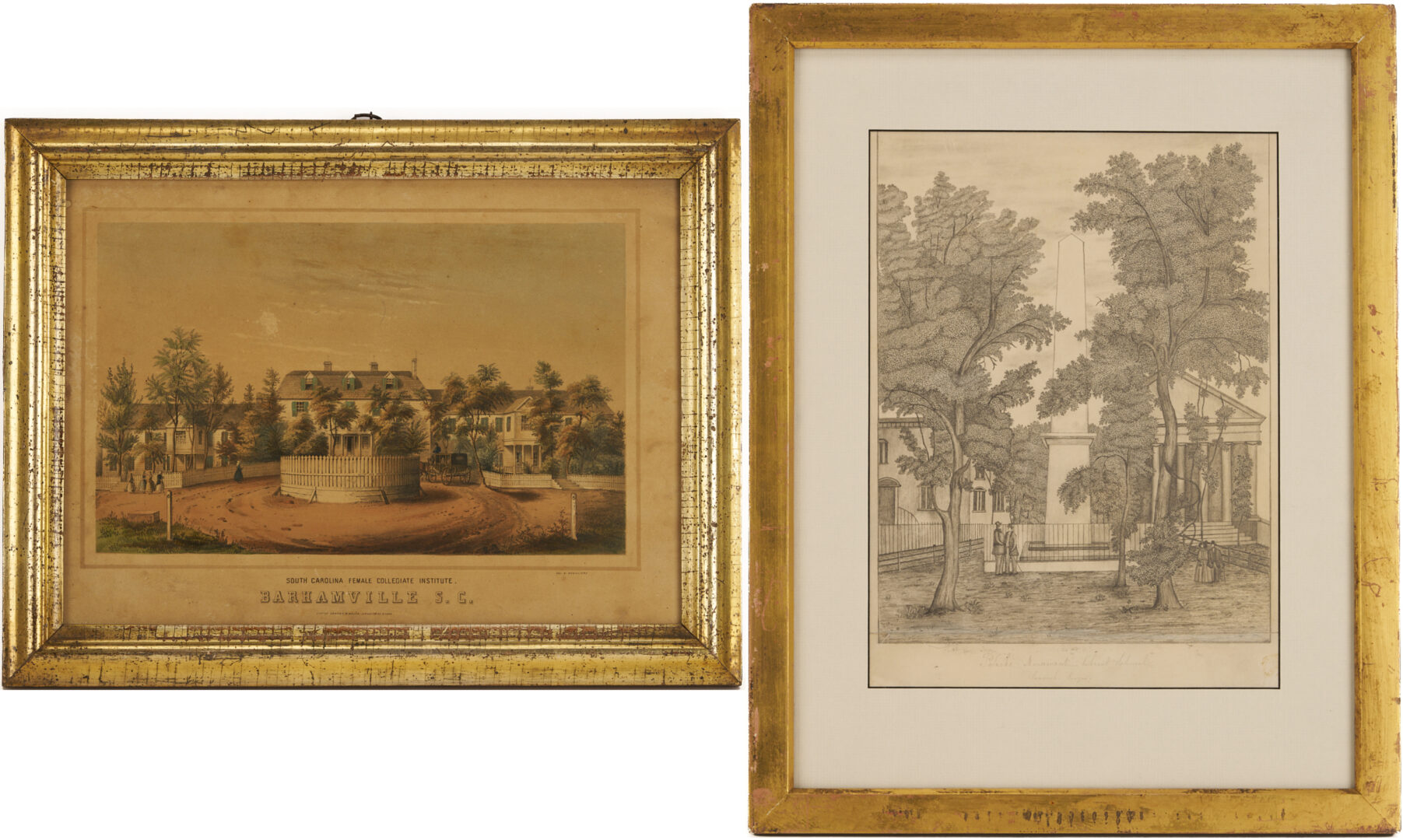 Lot 485: 2 Southern Regional Views: SC Female Institute, Pulaski Monument