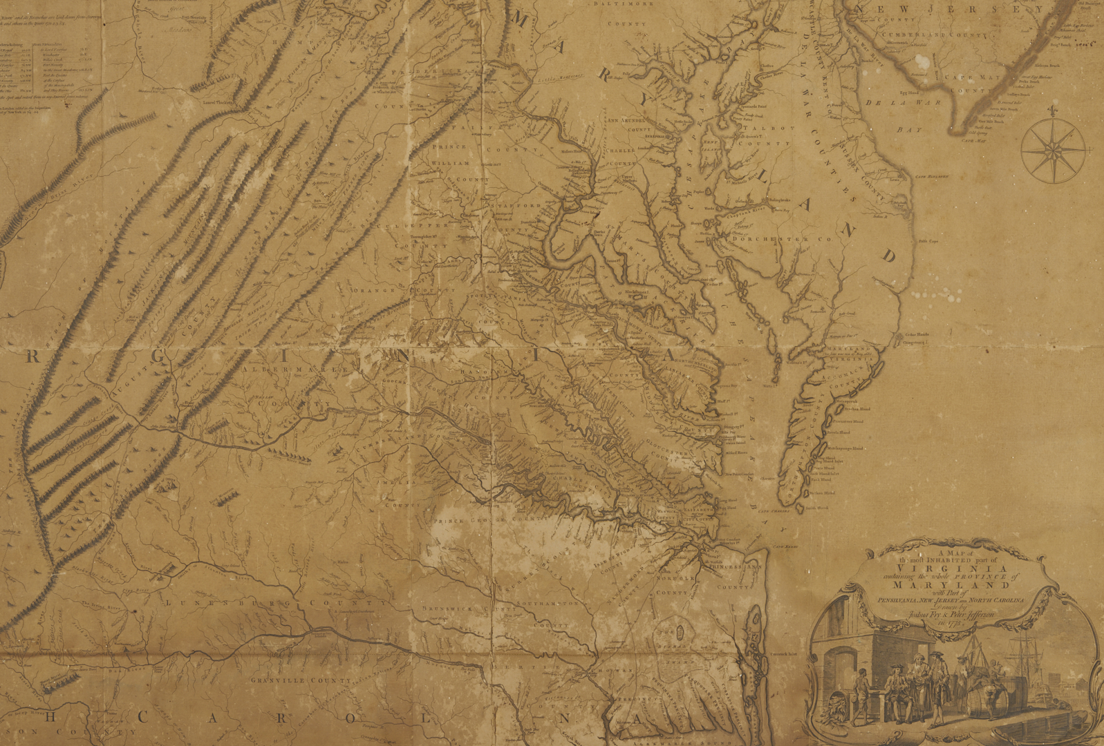 Lot 489: 1775 Map of Virginia, Fry and Jefferson, ex-John Tyler