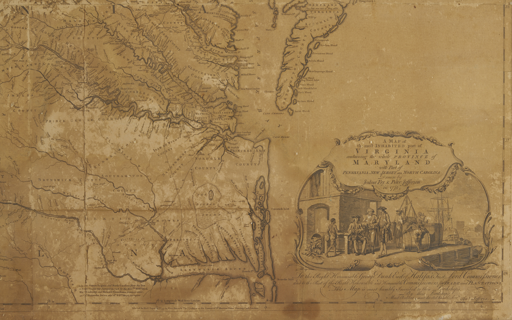 Lot 489: 1775 Map of Virginia, Fry and Jefferson, ex-John Tyler