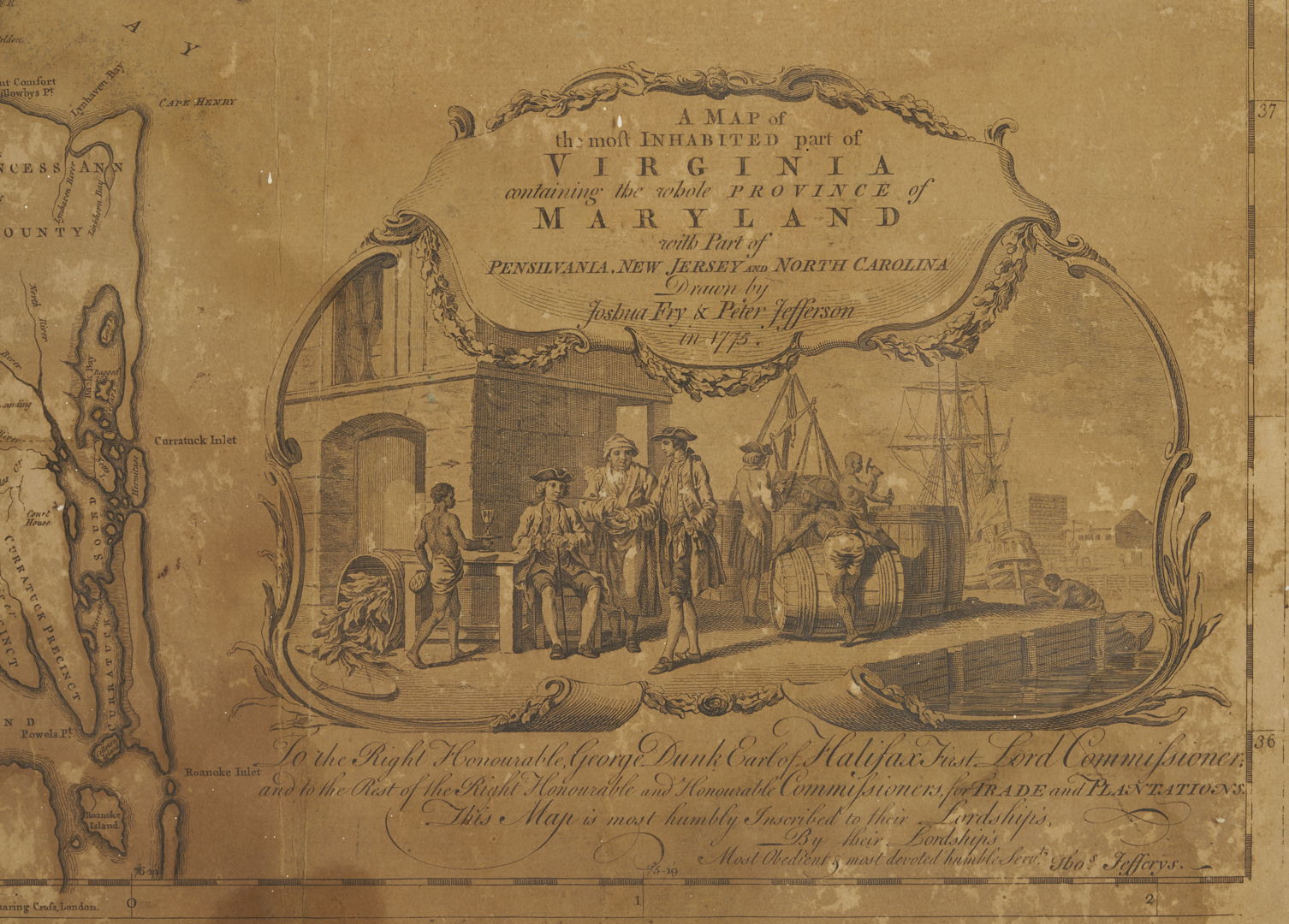 Lot 489: 1775 Map of Virginia, Fry and Jefferson, ex-John Tyler