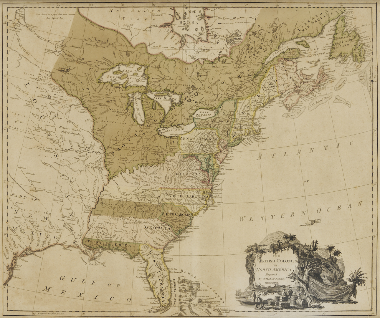 Lot 490: 1777 Map: Wm. Faden, British Colonies in N. America, ex. John Tyler
