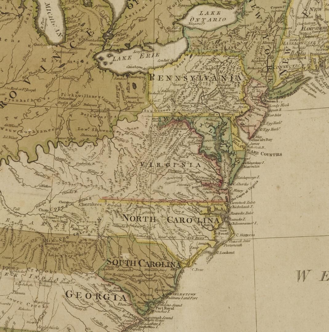 Lot 490: 1777 Map: Wm. Faden, British Colonies in N. America, ex. John Tyler