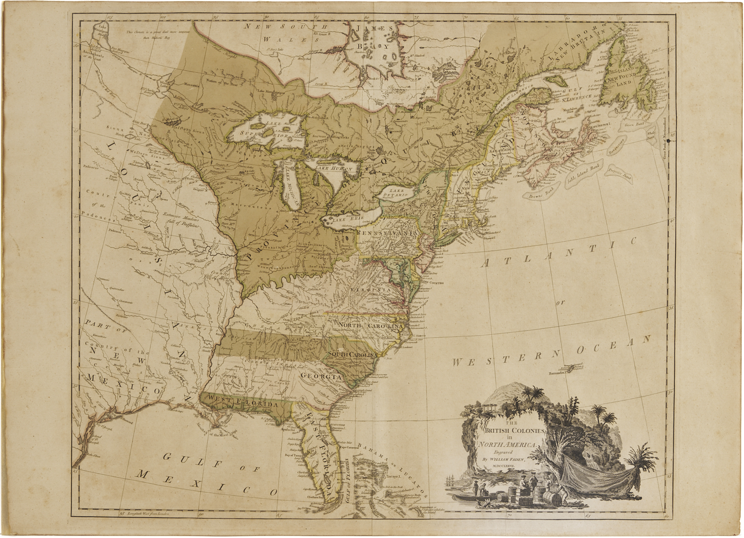 Lot 490: 1777 Map: Wm. Faden, British Colonies in N. America, ex. John Tyler
