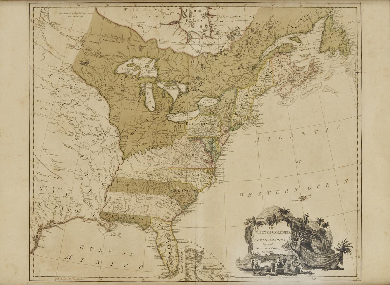 Lot 490: 1777 Map: Wm. Faden, British Colonies in N. America, ex. John Tyler