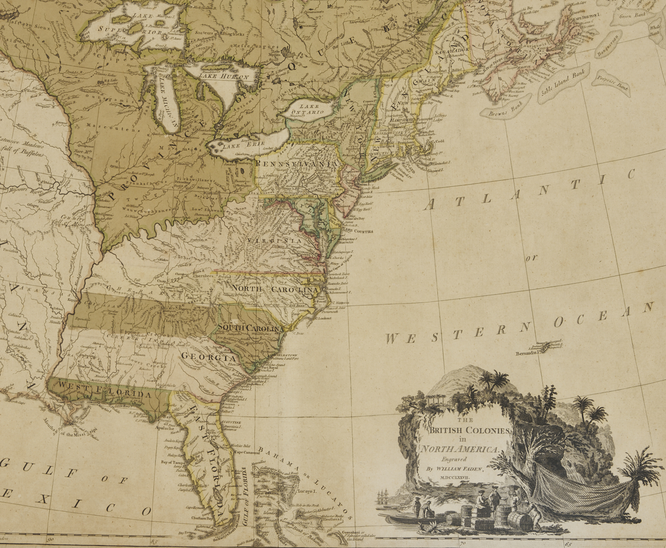 Lot 490: 1777 Map: Wm. Faden, British Colonies in N. America, ex. John Tyler