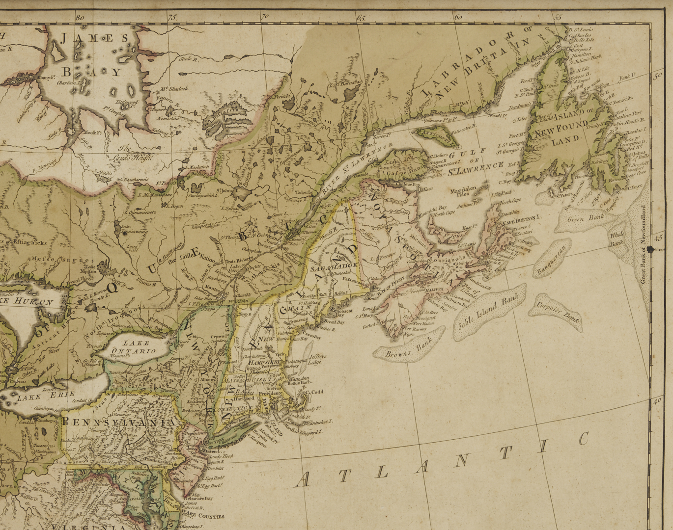 Lot 490: 1777 Map: Wm. Faden, British Colonies in N. America, ex. John Tyler