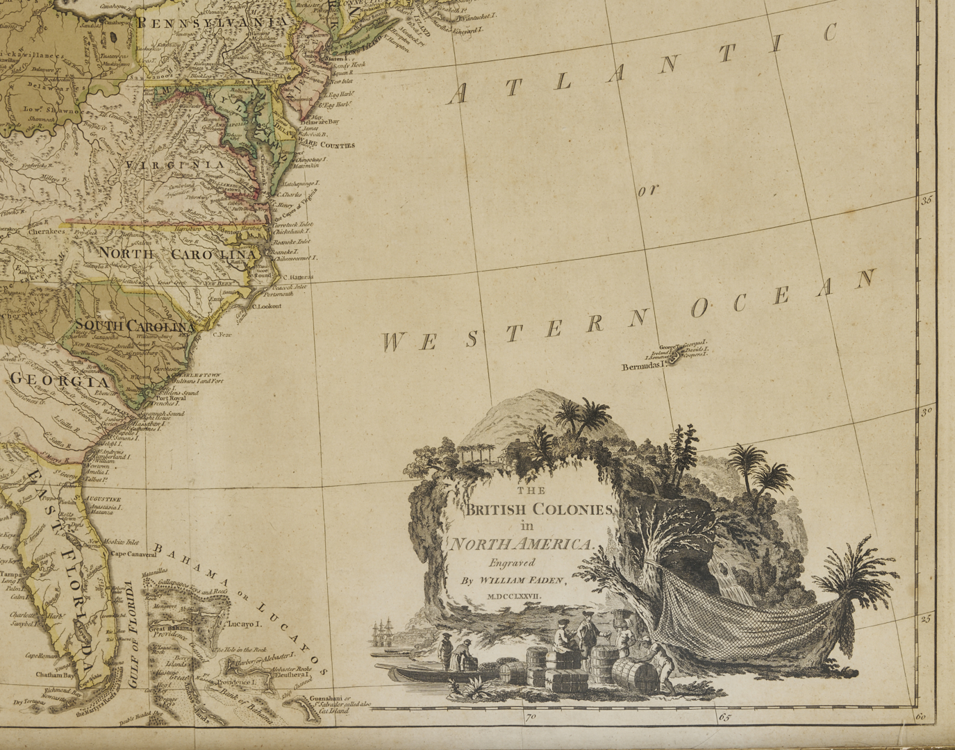 Lot 490: 1777 Map: Wm. Faden, British Colonies in N. America, ex. John Tyler