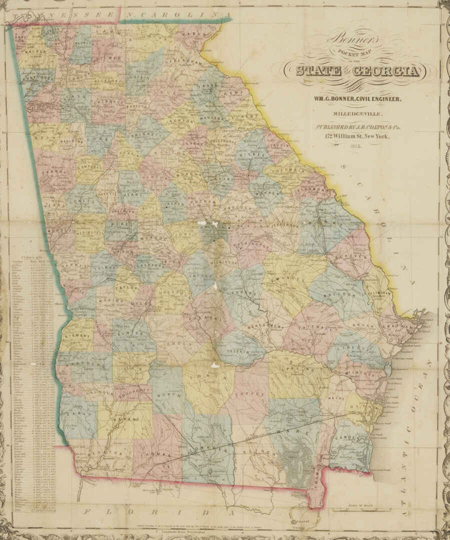 Lot 491: 1855 Georgia Pocket Map, W. G. Bonner