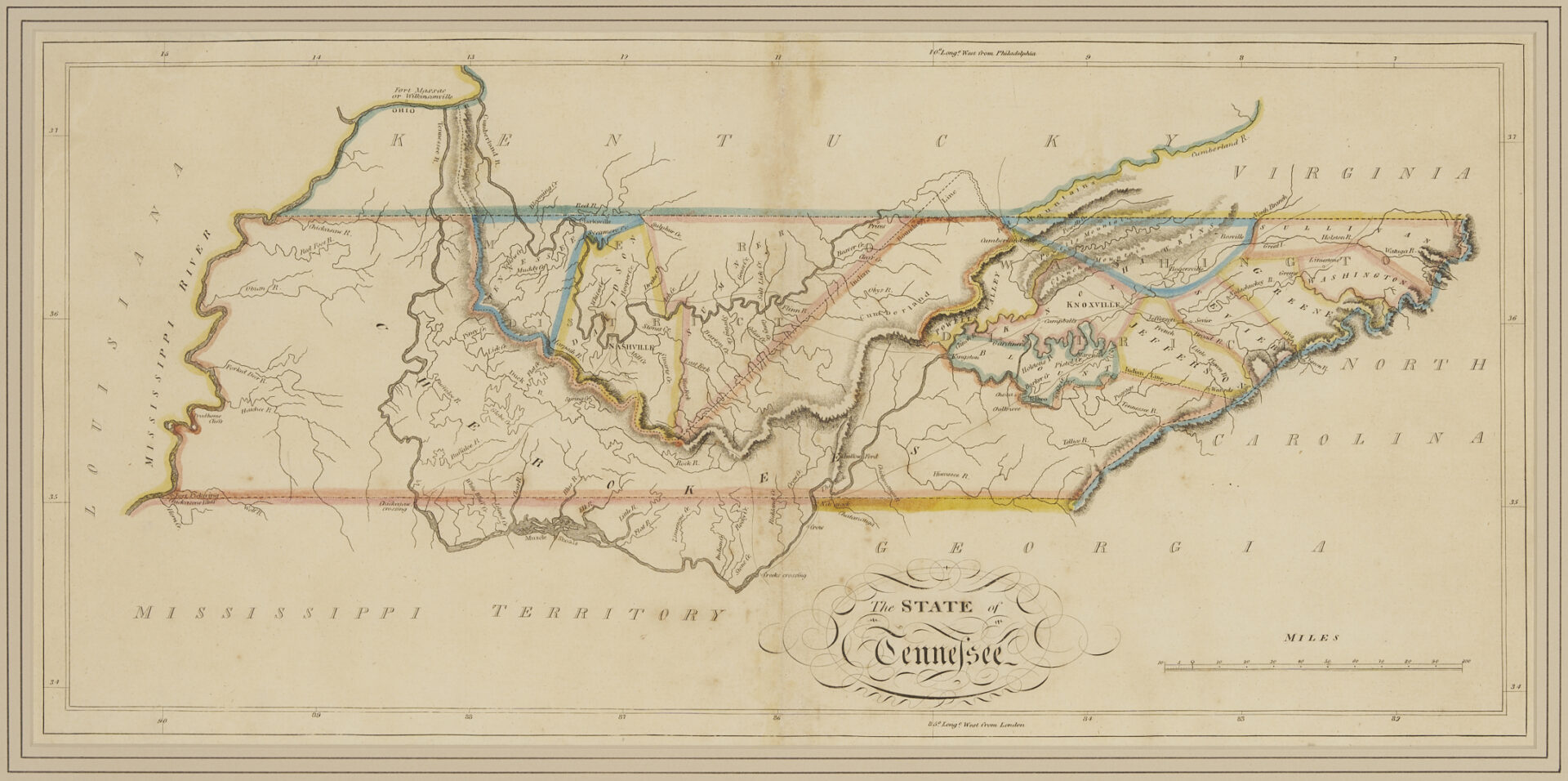 Lot 493: Early State of Tennessee Map, Matthew Carey, 1814