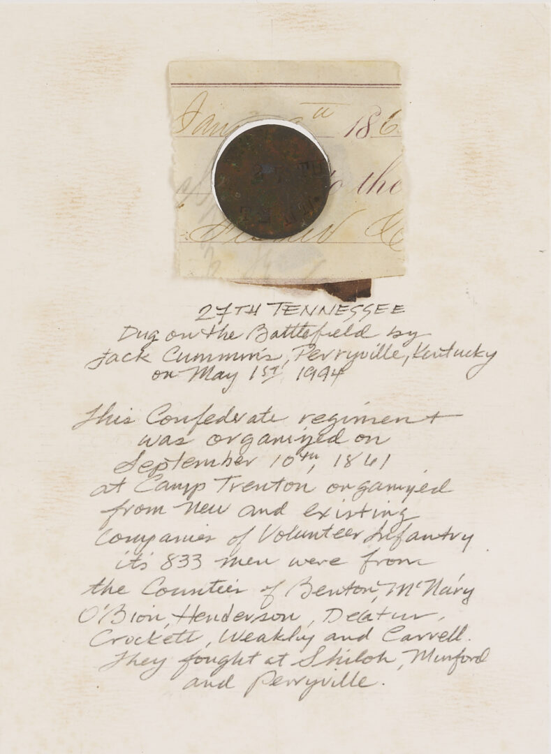 Lot 497: Confederate TN 27th Infantry Button