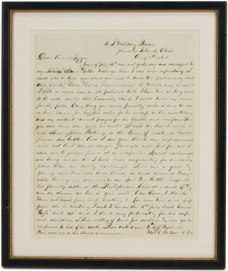 Lot 499: 10th KY CSA POW Letter, Morgan’s Raiders related