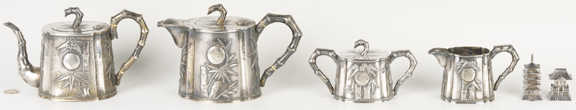 Lot 4: 4-Pc. Chinese Export Sterling Tea Service & Sterling Shakers