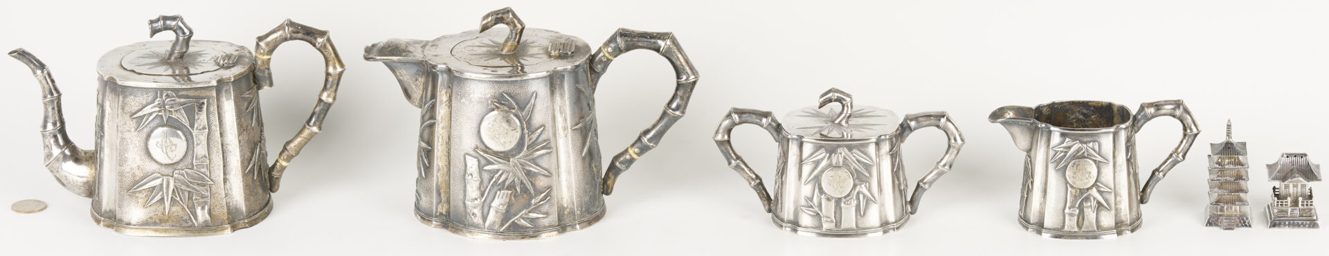 Lot 4: 4-Pc. Chinese Export Sterling Tea Service & Sterling Shakers