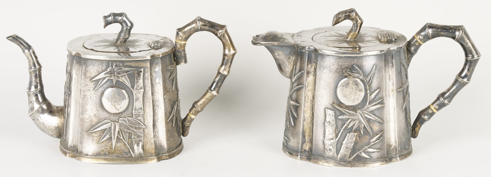 Lot 4: 4-Pc. Chinese Export Sterling Tea Service & Sterling Shakers