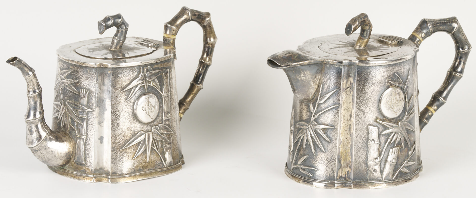 Lot 4: 4-Pc. Chinese Export Sterling Tea Service & Sterling Shakers