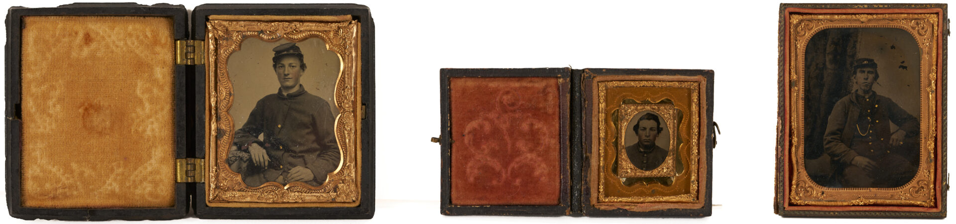 Lot 500: 3 Civil War Soldier Tintypes, incl. Gem Sized CSA