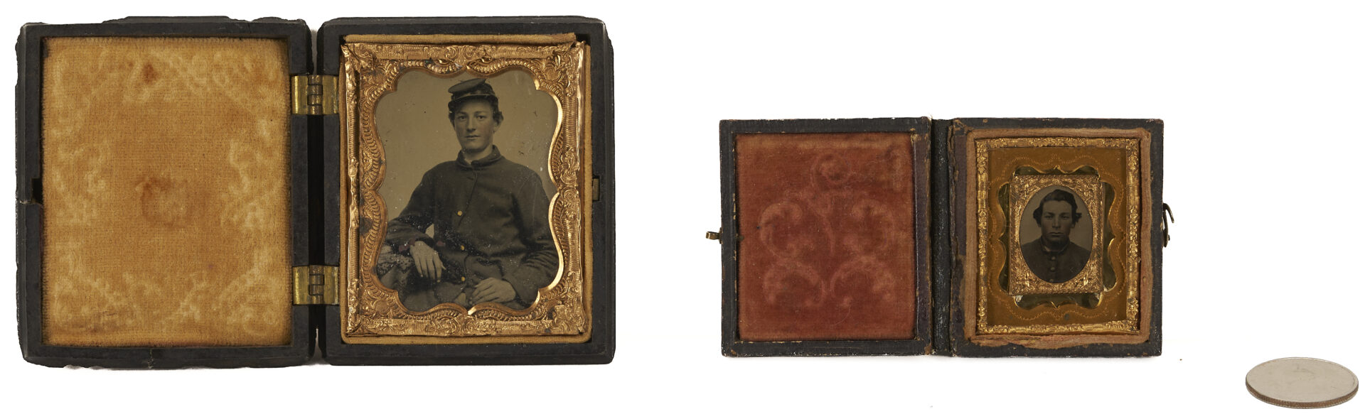 Lot 500: 3 Civil War Soldier Tintypes, incl. Gem Sized CSA
