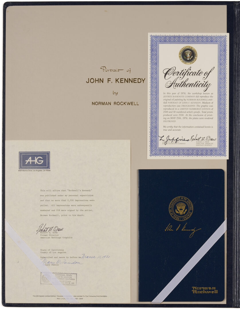 Lot 516: Norman Rockwell Signed John F. Kennedy Portrait, 1976