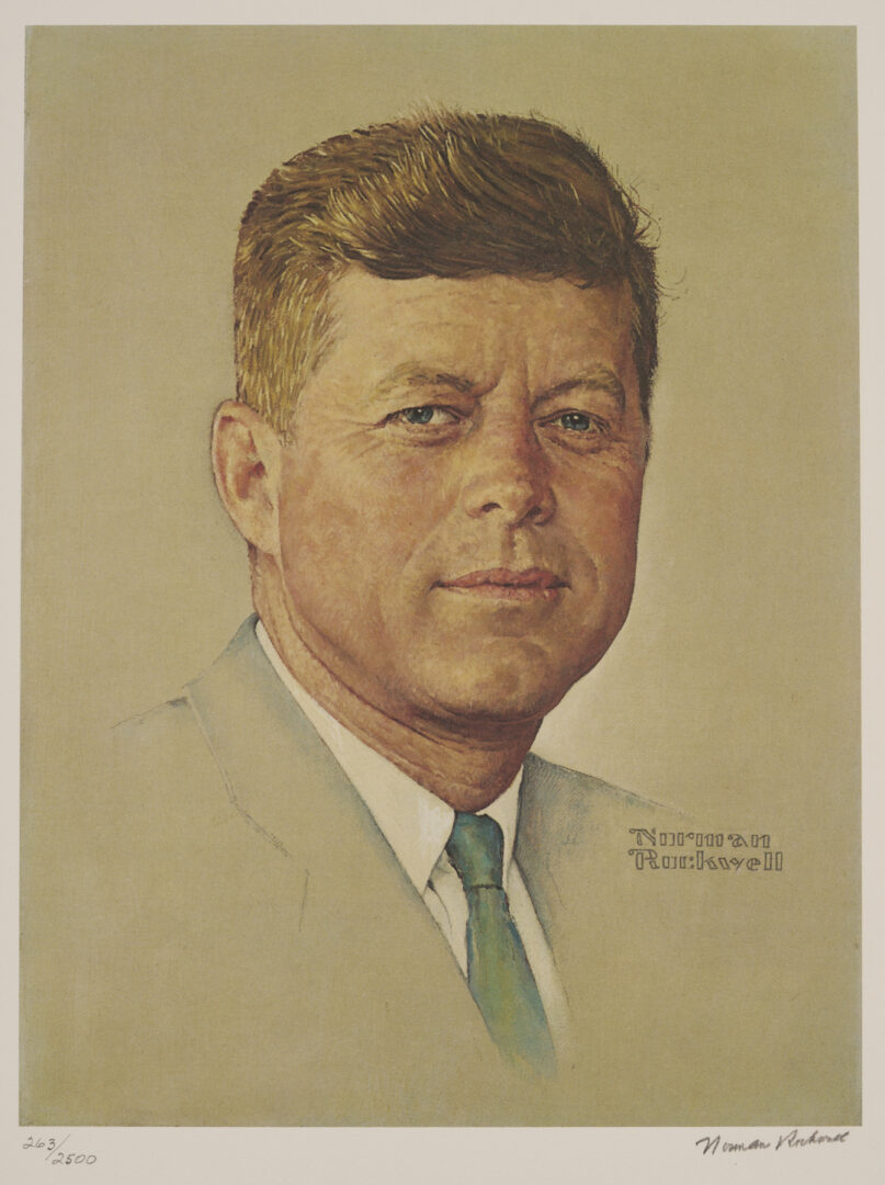 Lot 516: Norman Rockwell Signed John F. Kennedy Portrait, 1976