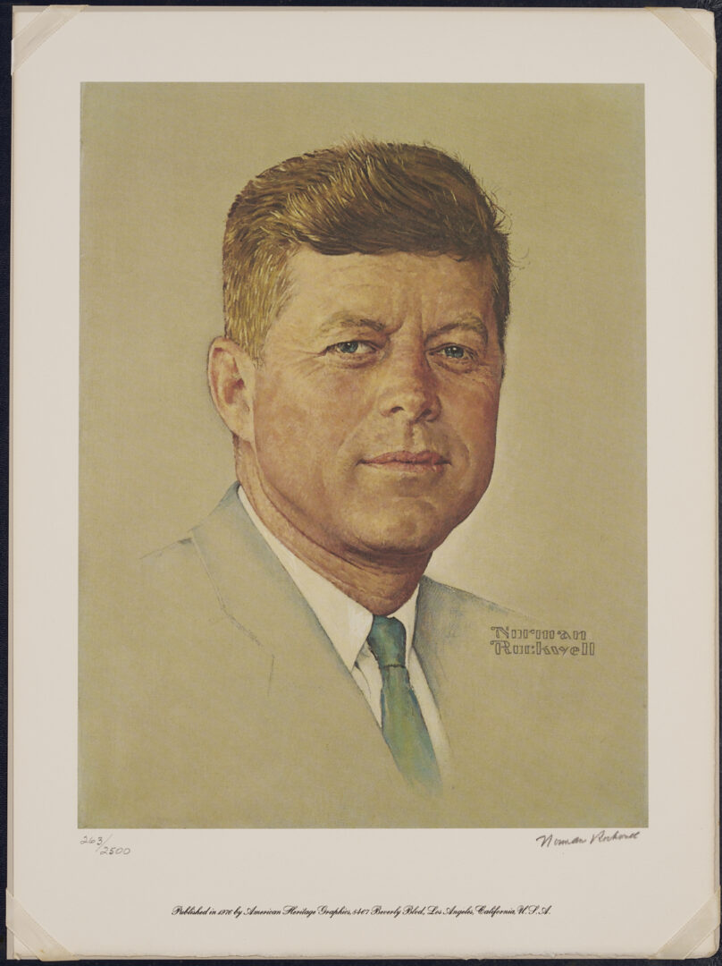 Lot 516: Norman Rockwell Signed John F. Kennedy Portrait, 1976