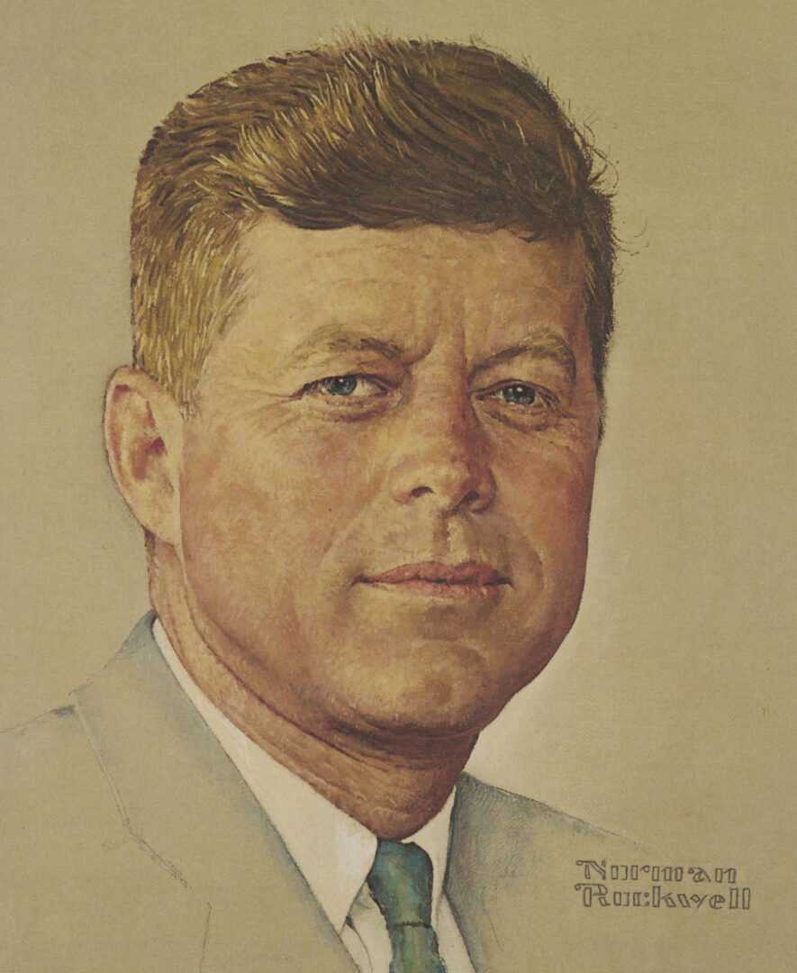 Lot 516: Norman Rockwell Signed John F. Kennedy Portrait, 1976