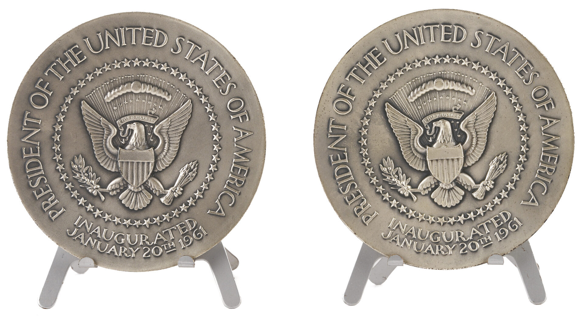 Lot 517: Pair .999 Silver John F. Kennedy  Inaugural Medals, Medallic Art Company