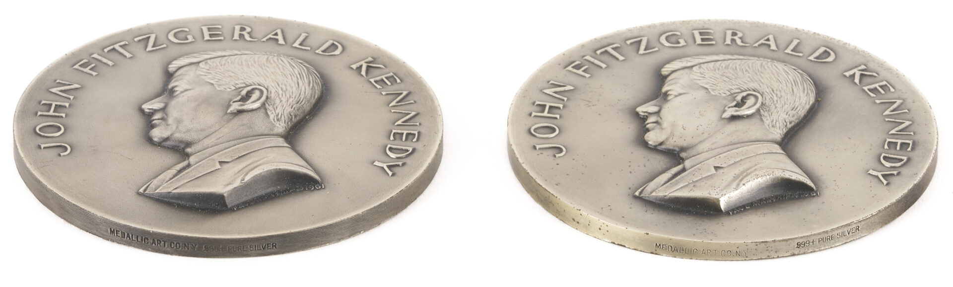 Lot 517: Pair .999 Silver John F. Kennedy  Inaugural Medals, Medallic Art Company