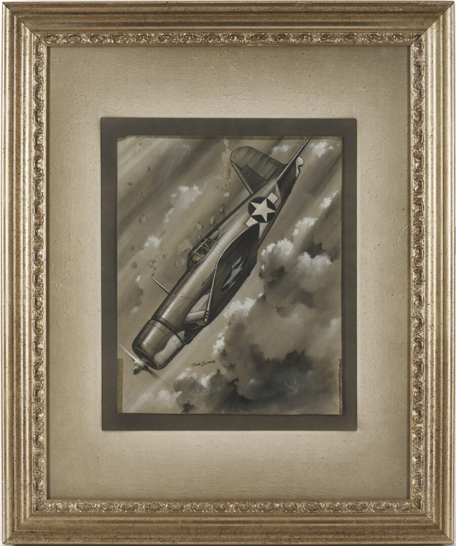 Lot 518: Eric Sloane Pastel & Ink Drawing, F4U Corsair Fighter Plane