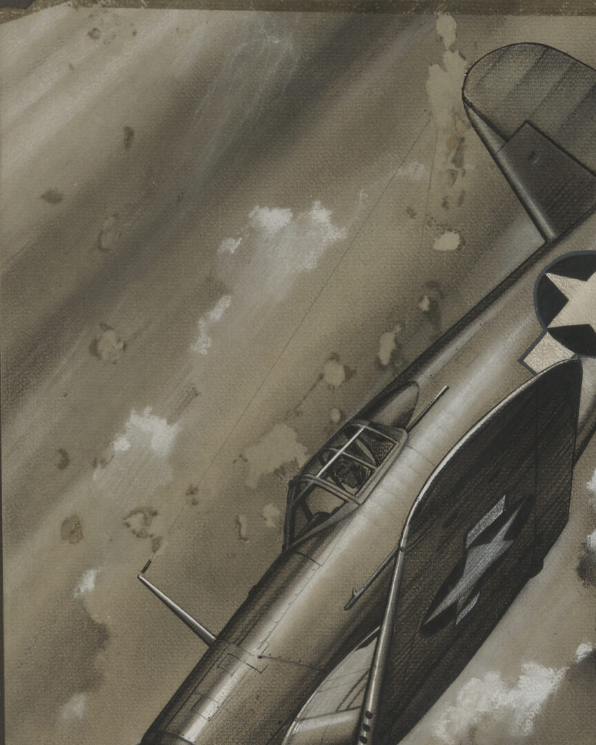 Lot 518: Eric Sloane Pastel & Ink Drawing, F4U Corsair Fighter Plane