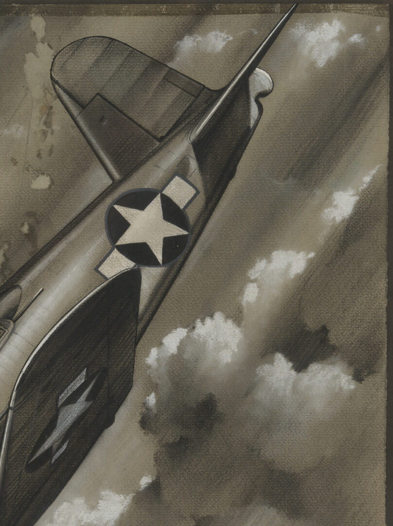 Lot 518: Eric Sloane Pastel & Ink Drawing, F4U Corsair Fighter Plane
