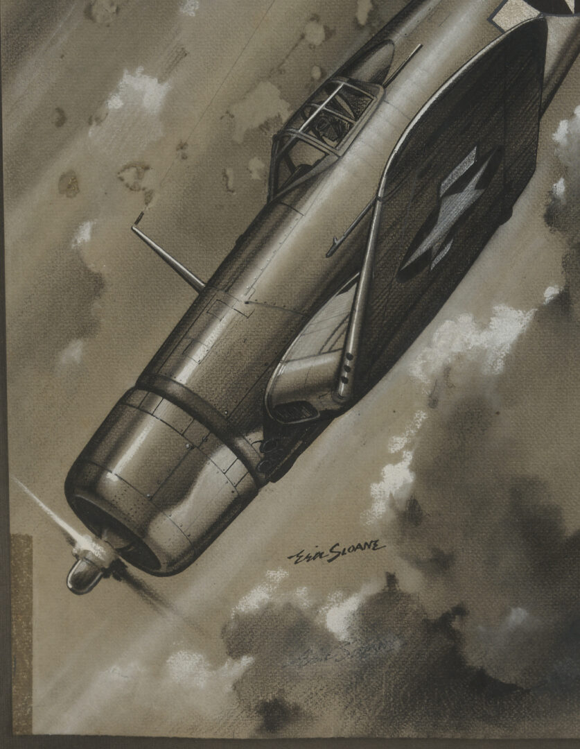 Lot 518: Eric Sloane Pastel & Ink Drawing, F4U Corsair Fighter Plane