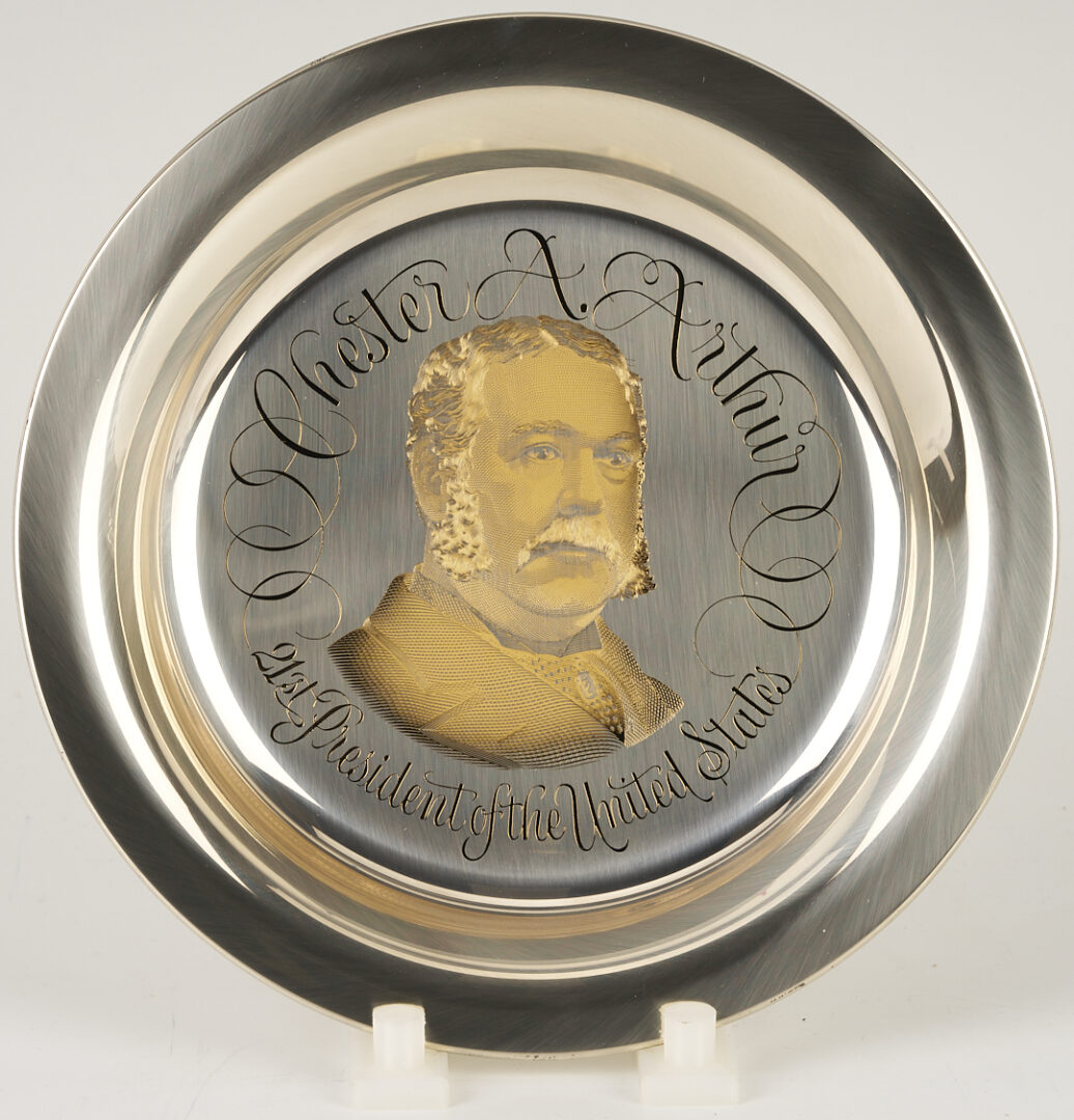 Lot 521: 39 Franklin Mint Presidential Sterling Silver Plates, 256 oz.