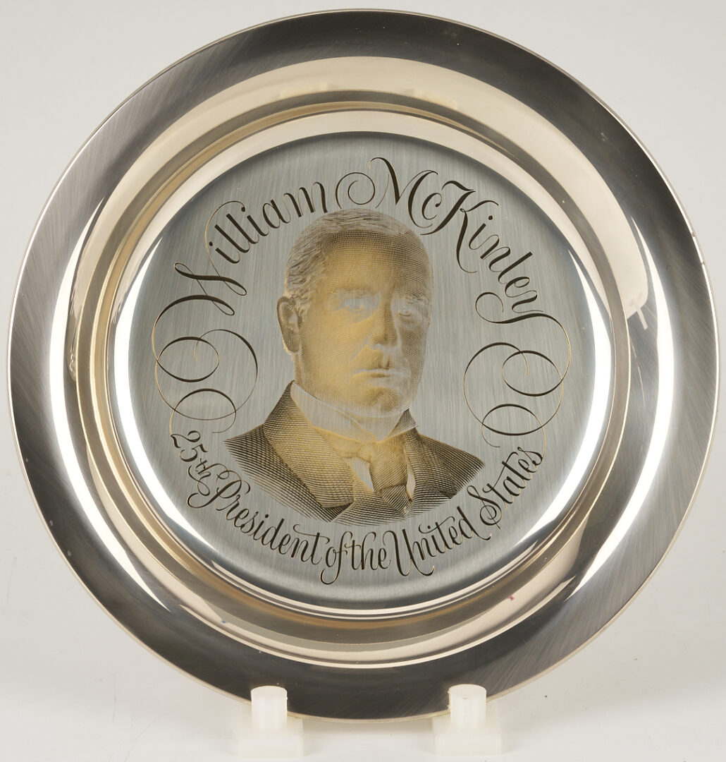 Lot 521: 39 Franklin Mint Presidential Sterling Silver Plates, 256 oz.
