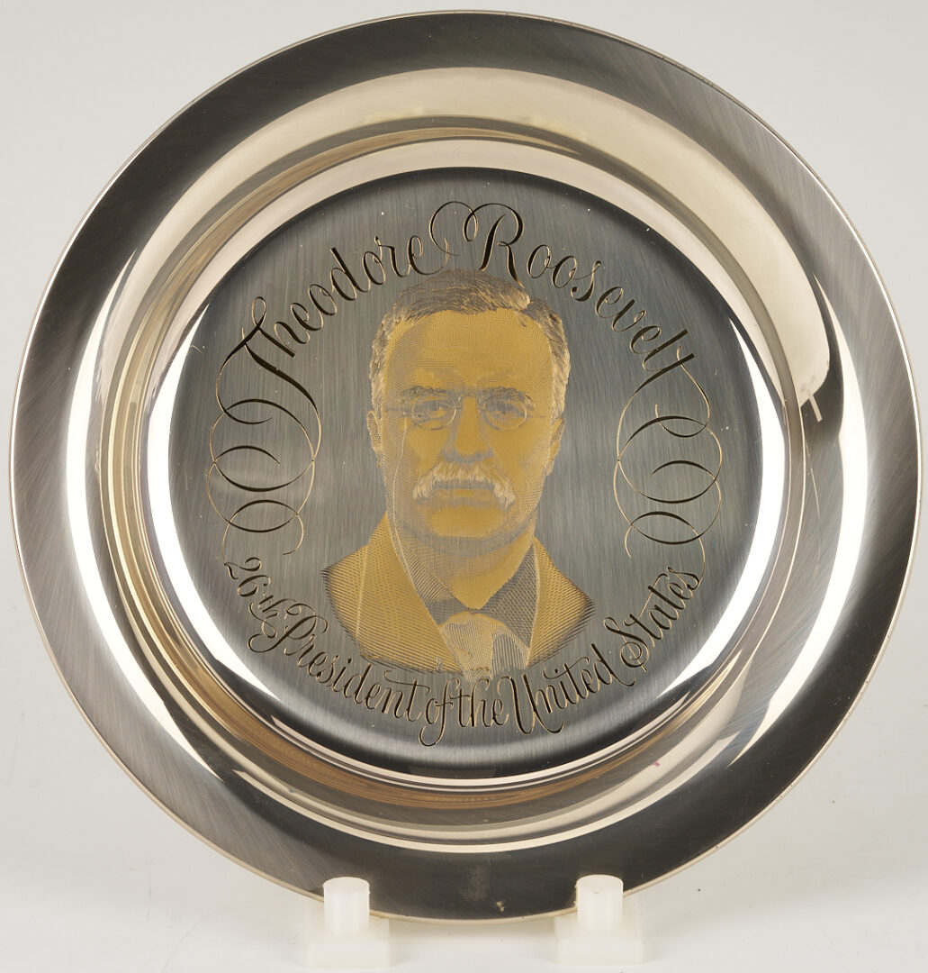 Lot 521: 39 Franklin Mint Presidential Sterling Silver Plates, 256 oz.