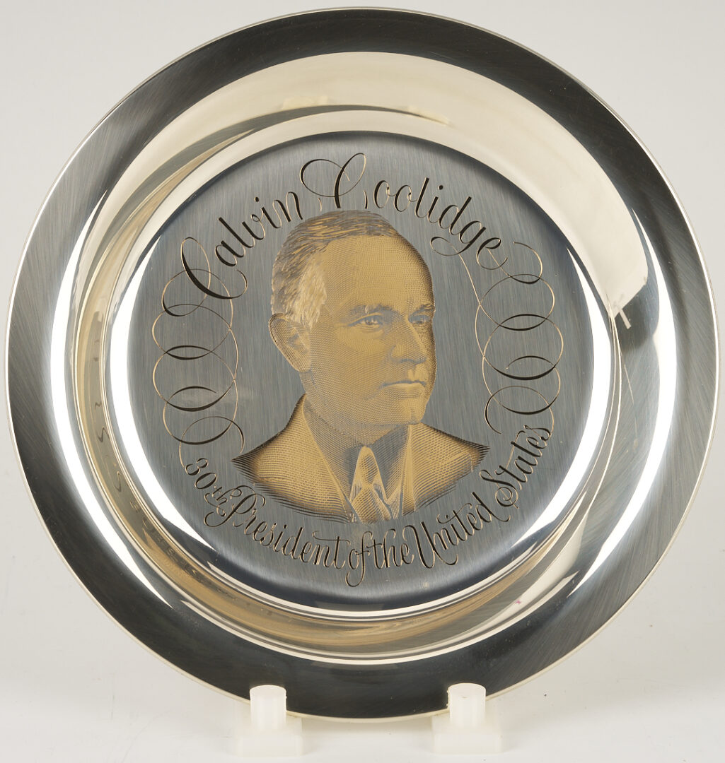 Lot 521: 39 Franklin Mint Presidential Sterling Silver Plates, 256 oz.