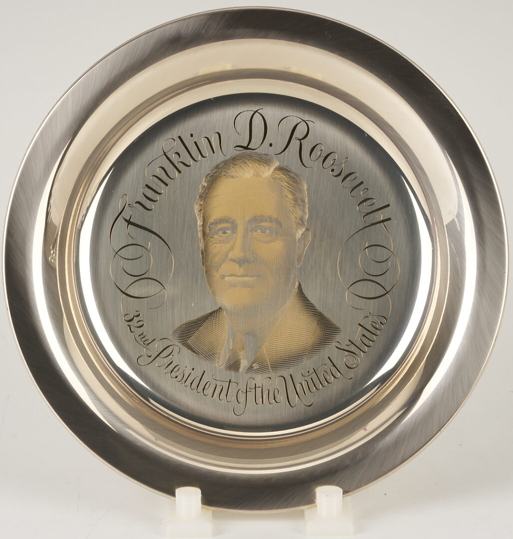 Lot 521: 39 Franklin Mint Presidential Sterling Silver Plates, 256 oz.