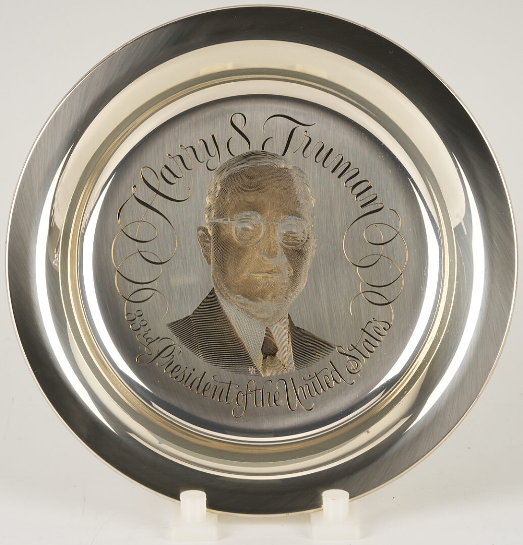 Lot 521: 39 Franklin Mint Presidential Sterling Silver Plates, 256 oz.
