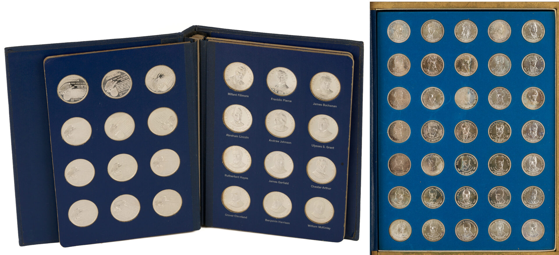 Lot 522: Franklin Mint Treasury of Presidential Commemorative Sterling Medals, 2 Sets, 41 oz.