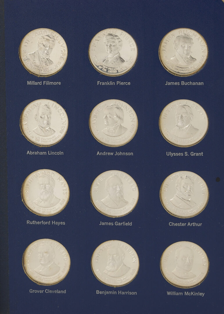 Lot 522: Franklin Mint Treasury of Presidential Commemorative Sterling Medals, 2 Sets, 41 oz.