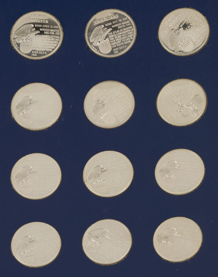 Lot 522: Franklin Mint Treasury of Presidential Commemorative Sterling Medals, 2 Sets, 41 oz.