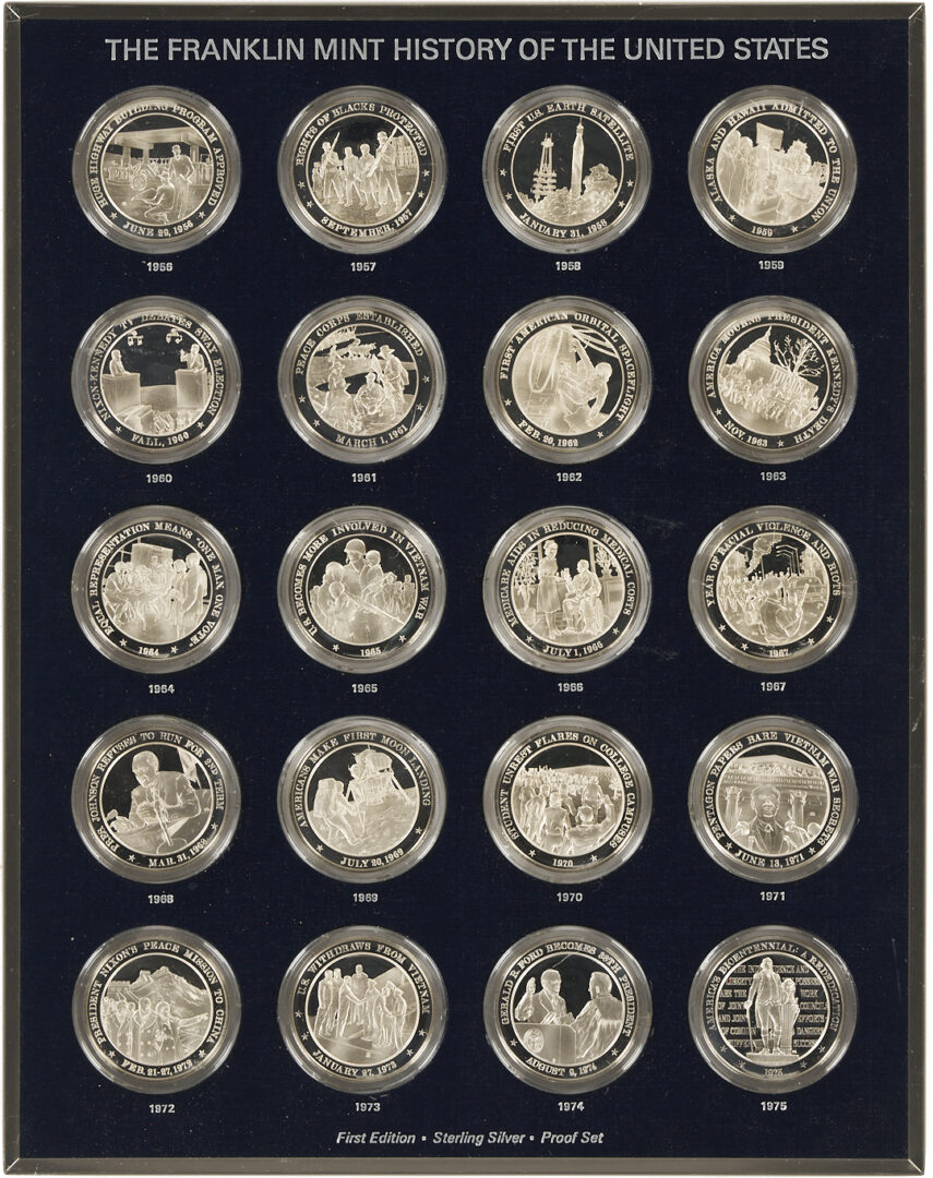 Lot 524: Franklin Mint History of the U.S., Sterling Silver Proof Medal Set, 122 oz. troy