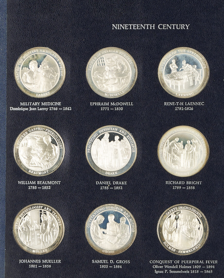 Lot 525: Franklin Mint History of Medicine, 60 Sterling Silver Medals, 53 oz.