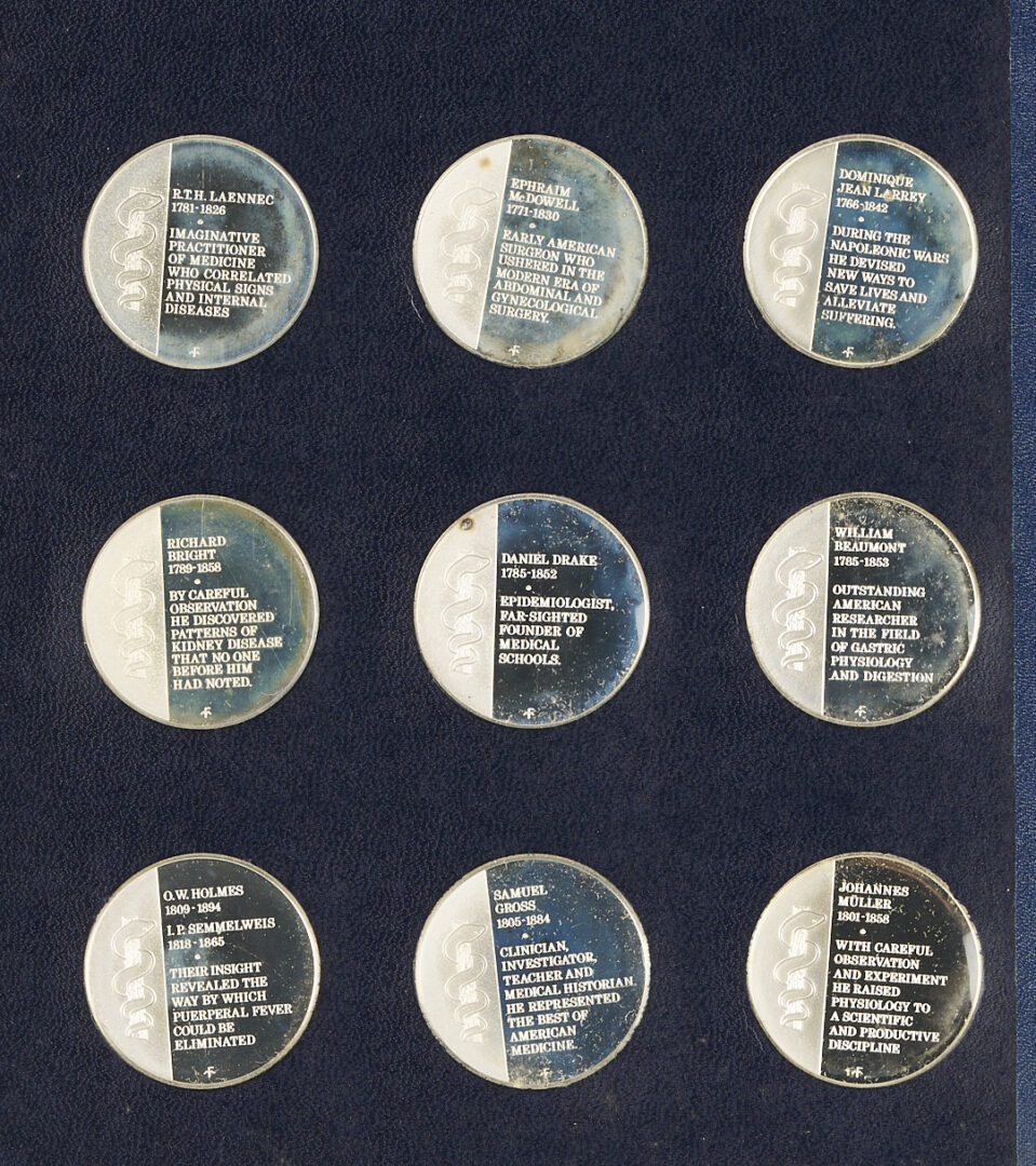 Lot 525: Franklin Mint History of Medicine, 60 Sterling Silver Medals, 53 oz.