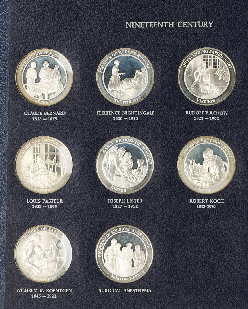 Lot 525: Franklin Mint History of Medicine, 60 Sterling Silver Medals, 53 oz.