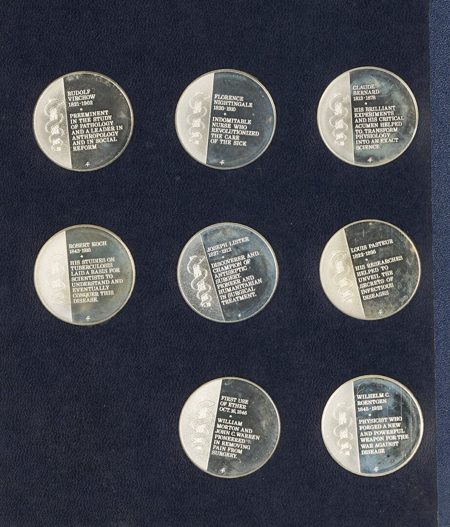 Lot 525: Franklin Mint History of Medicine, 60 Sterling Silver Medals, 53 oz.