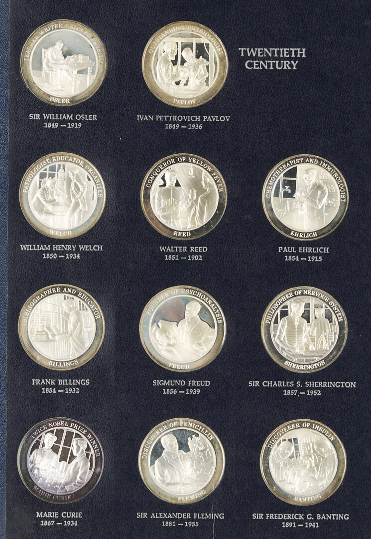 Lot 525: Franklin Mint History of Medicine, 60 Sterling Silver Medals, 53 oz.