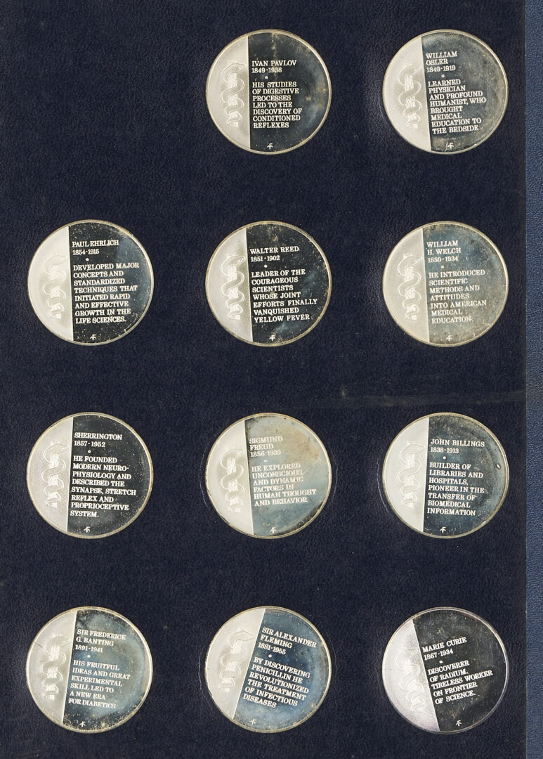 Lot 525: Franklin Mint History of Medicine, 60 Sterling Silver Medals, 53 oz.